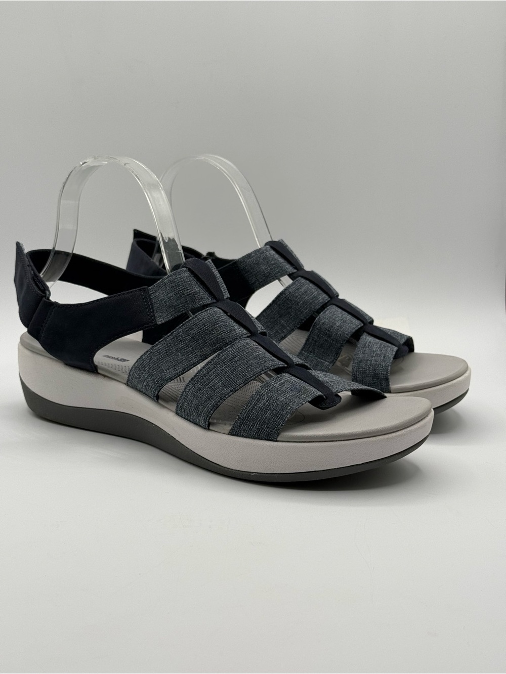 Clarks Cloudsteppers Arla Shaylie Sandals Navy Blue Comfort Slingback Wedge - Picture 7 of 16